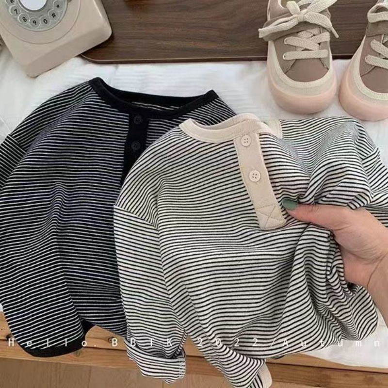 Baby Clothing Korea - تي شيرت مخطط بأكمام طويلة للأطفال