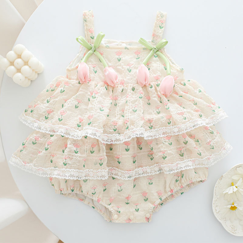 Baby Clothing Brands - 2026 رومبر بناتي صيفي بحمالات بتصميم
