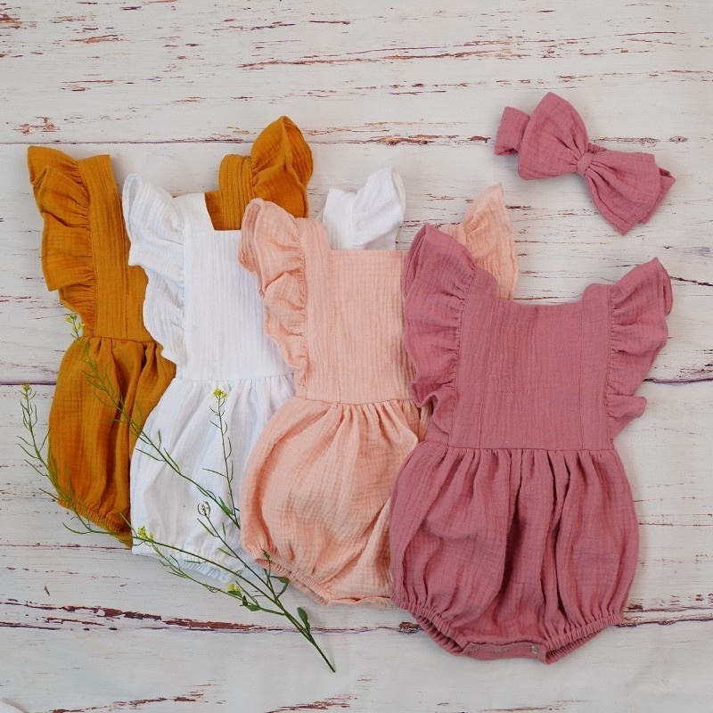 Baby Clothing Organic Cotton - رومبير مزدوج الشاش بكشكشة لحديثي الولادة