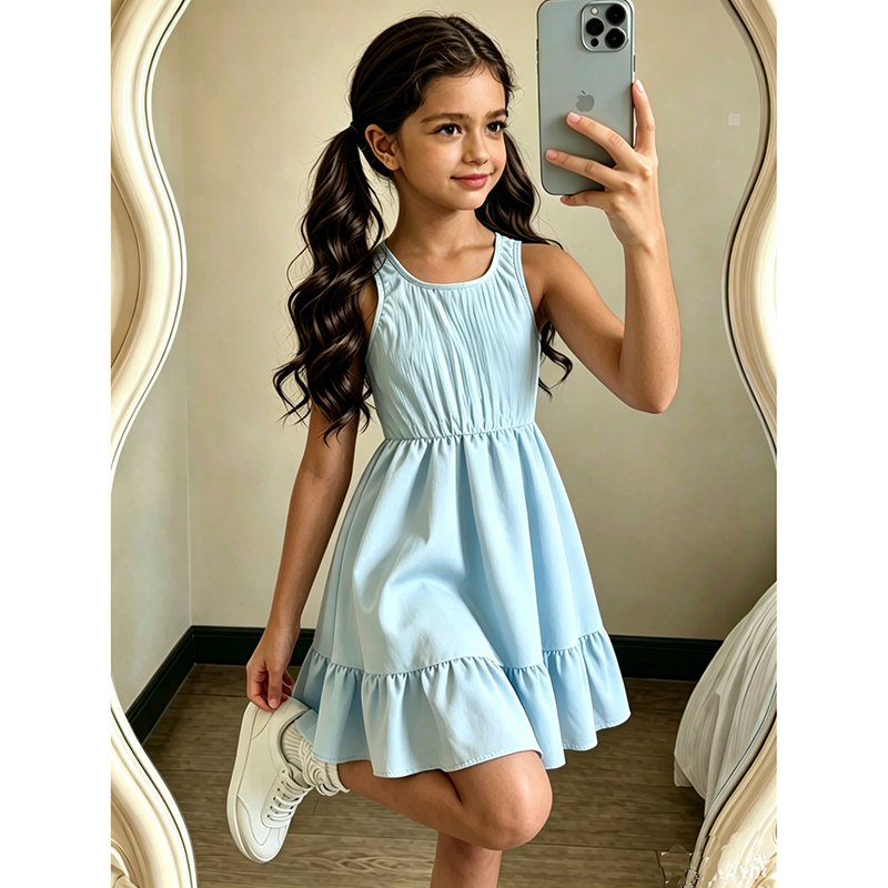 فستان أزرق فاتح بدون أكمام بيا - مراجعة Baby Clothing Korea وسعره